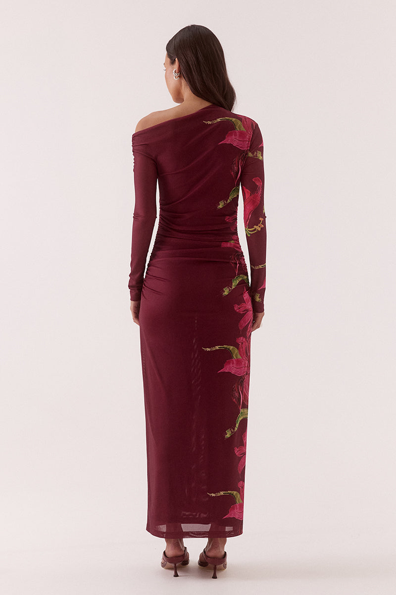 Azalea Vino Red Floral Print LS Maxi Dress