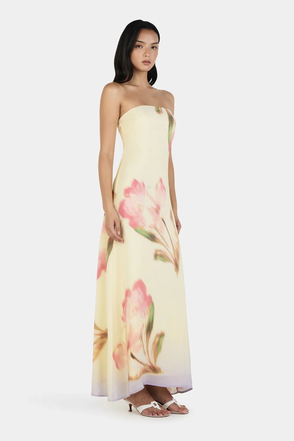 Acacia Golden Drift Floral Print Strapless Maxi Dress