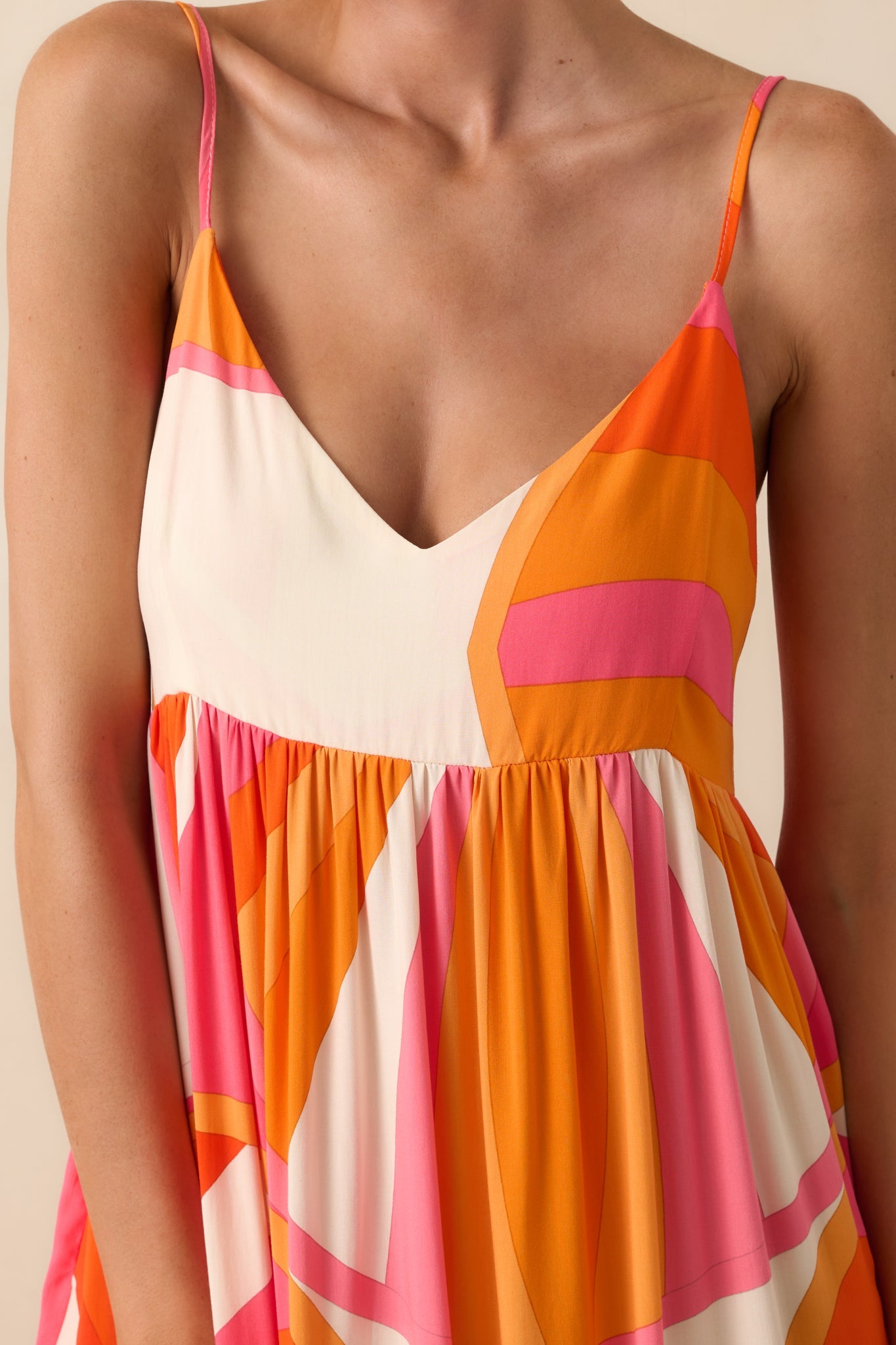 Everything Is In Place Orange Abstract Print Rayon Maxi Dress