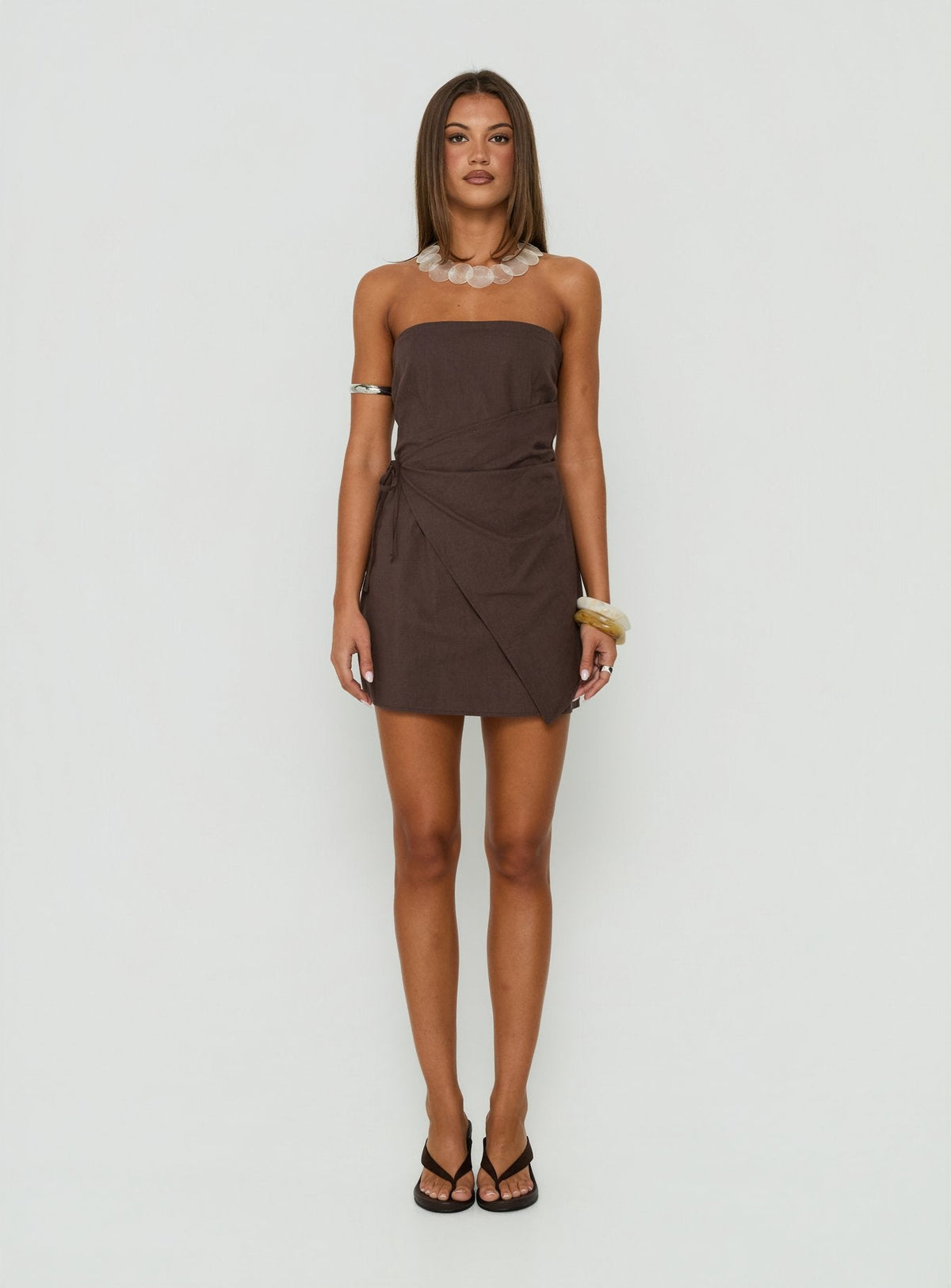 Noira Strapless Wrap Mini Dress Chocolate