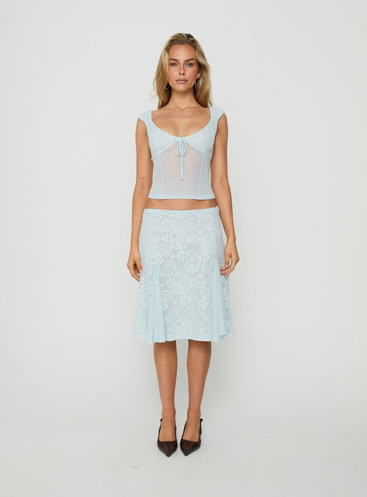 Quani Lace Midi Skirt Blue