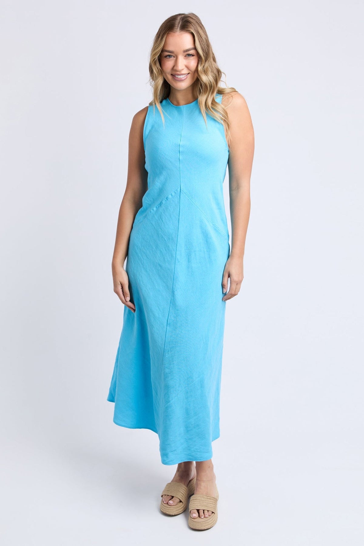 Azure Blue Sleeveless Tank Midi Dress