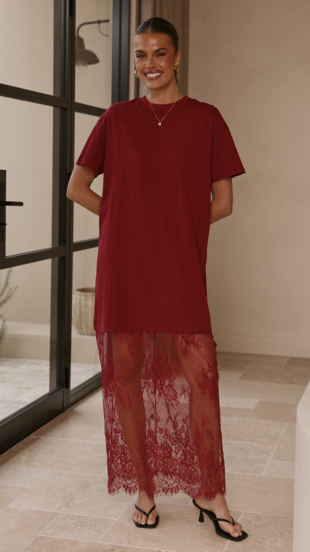 Adora T-Shirt Maxi Dress - Wine