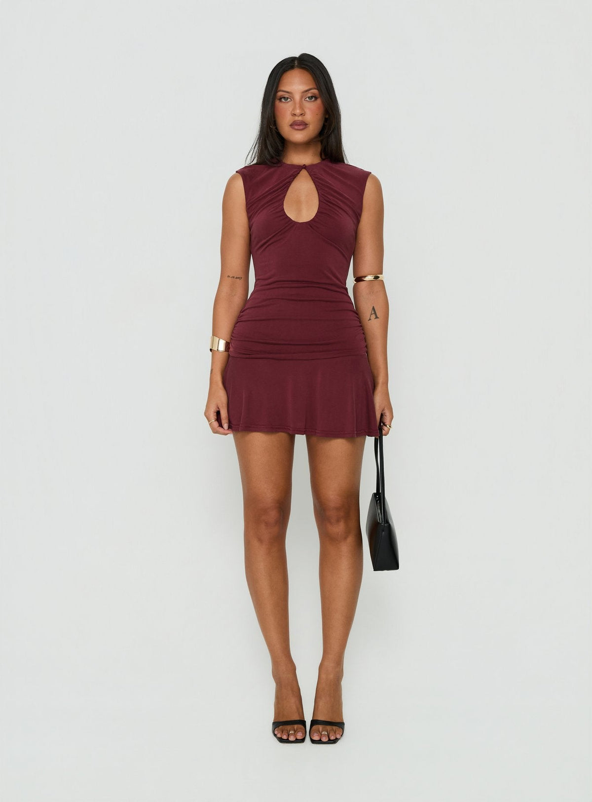 Karmica Keyhole Ruched Mini Dress Plum