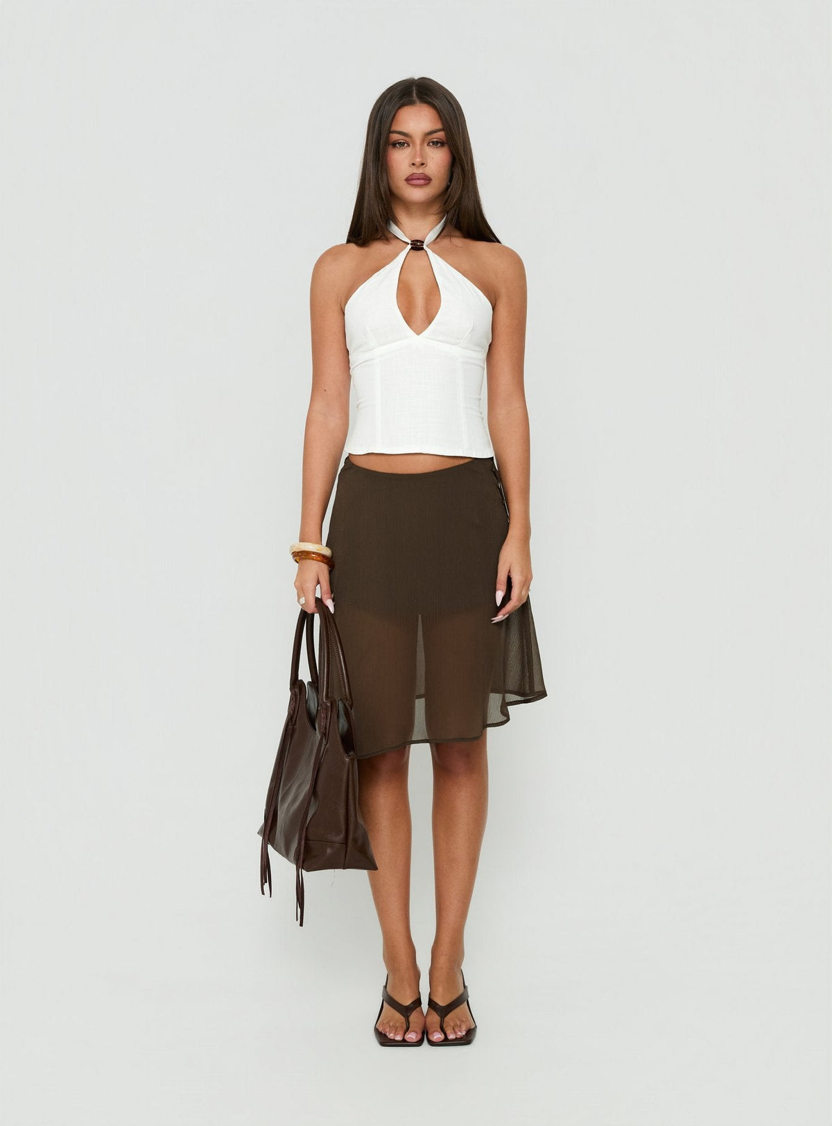 Eliodora Layered Sheer Midi Skirt Brown