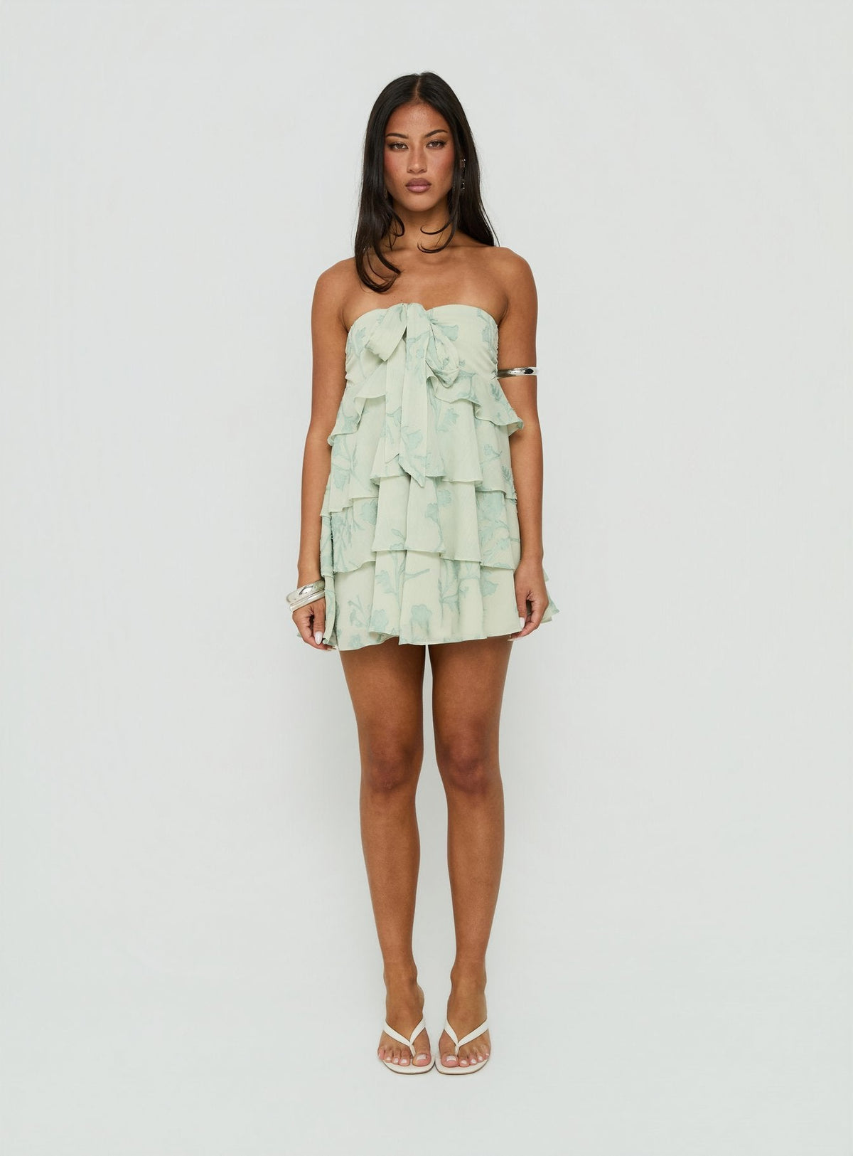 Kalari Strapless Layered Mini Dress Soft Green