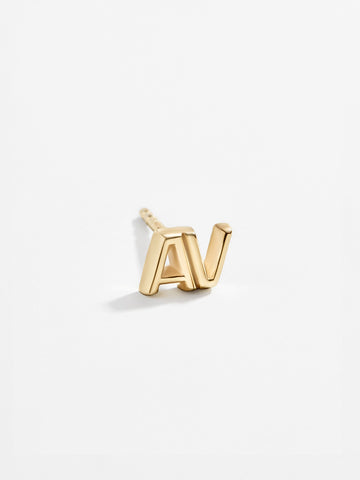 Single 14K Gold Double Initial Earring - Gold