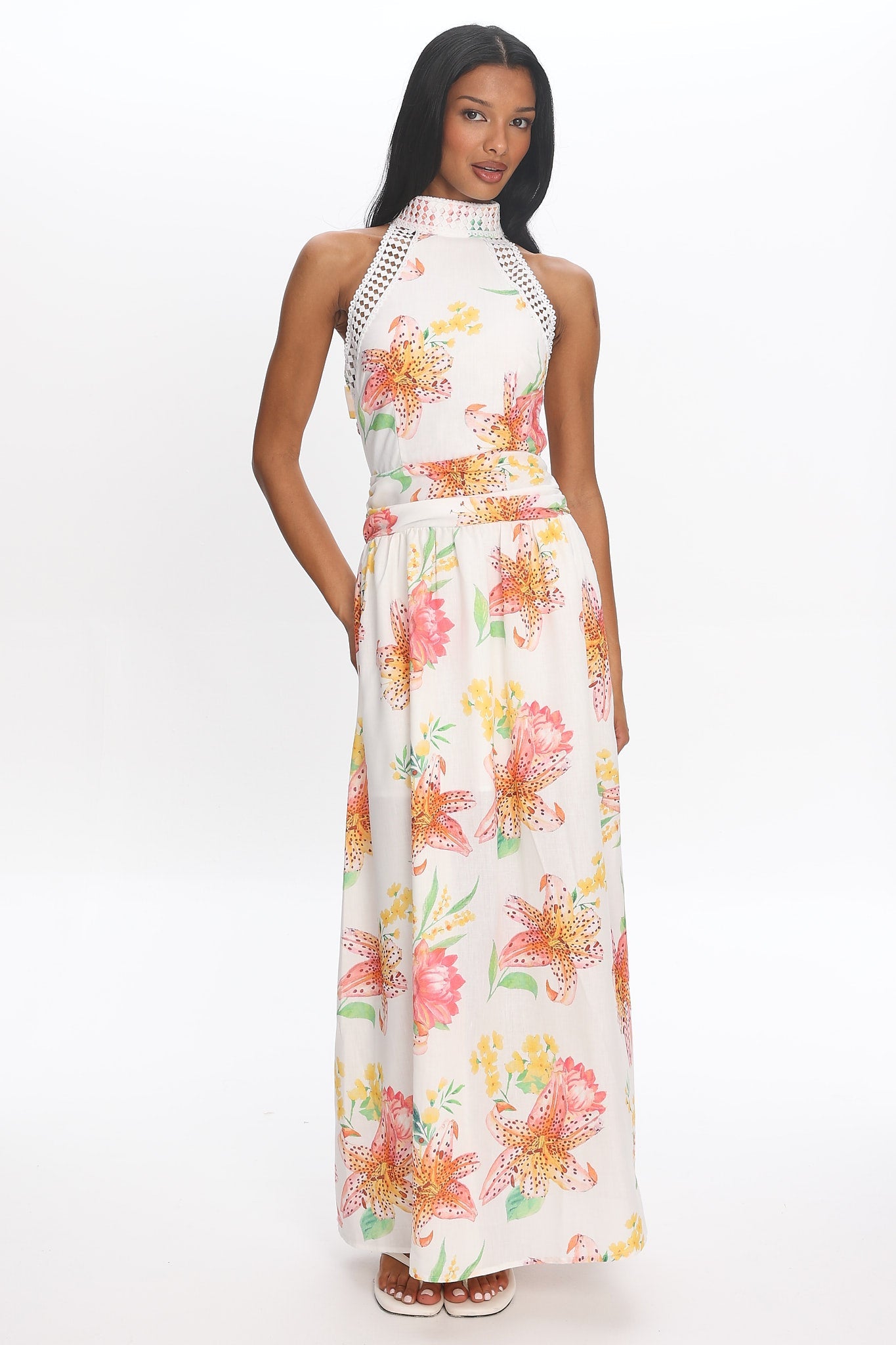 Capri Coast Floral Maxi Dress White