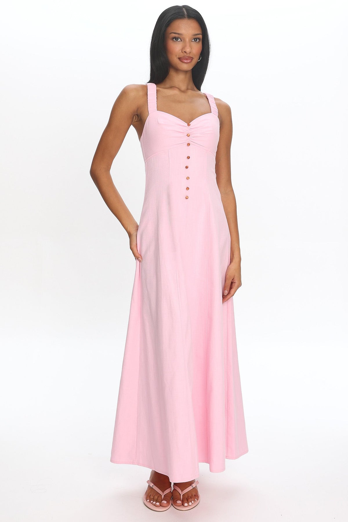 Petrichor Ruched Bust Maxi Dress Light Pink