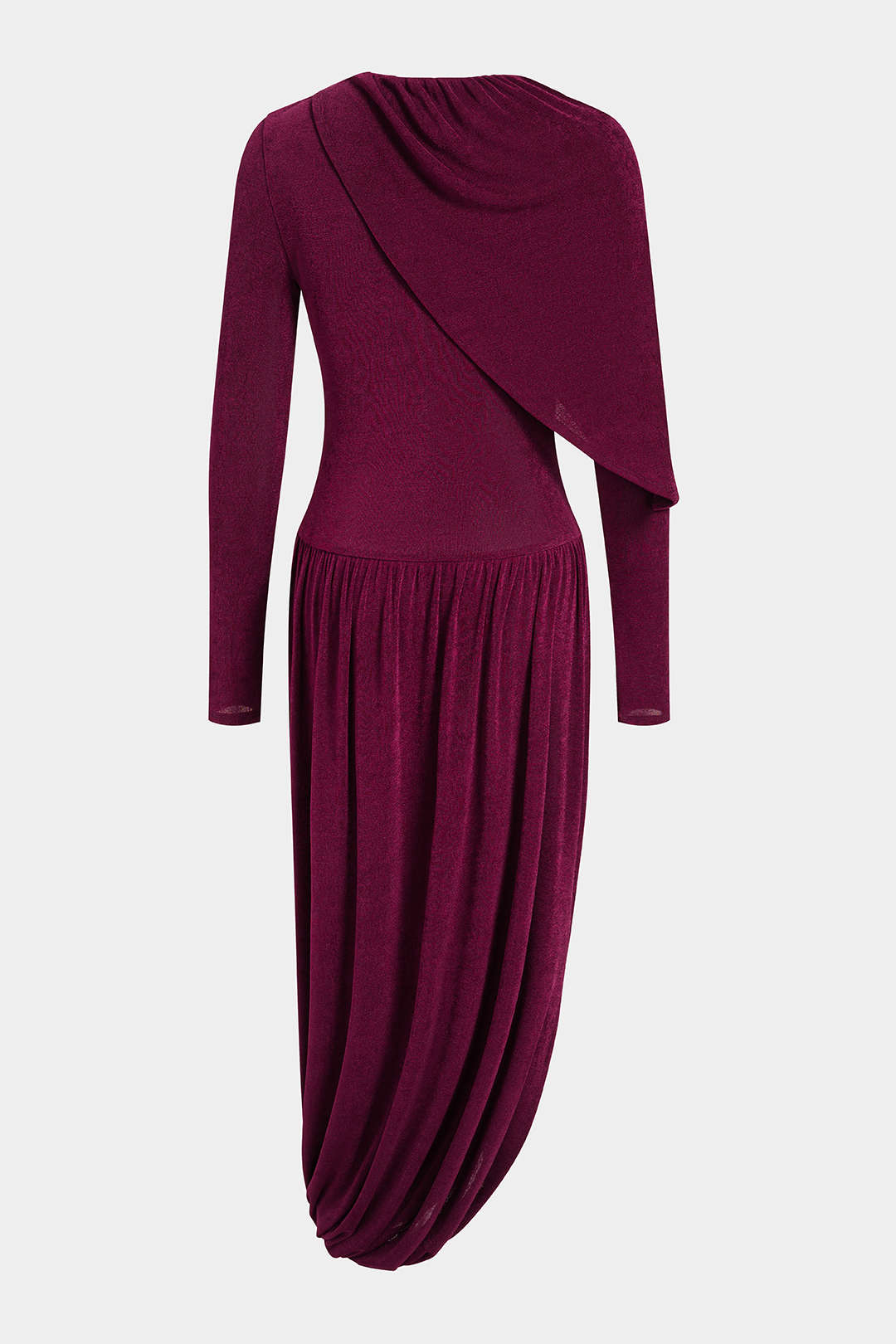 Asymmetrical Ruched Round Neck Long Sleeve Maxi Dress