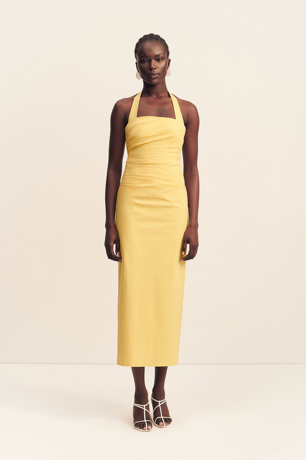 CAMPBELL DRAPED HALTER MAXI DRESS - SOLEIL