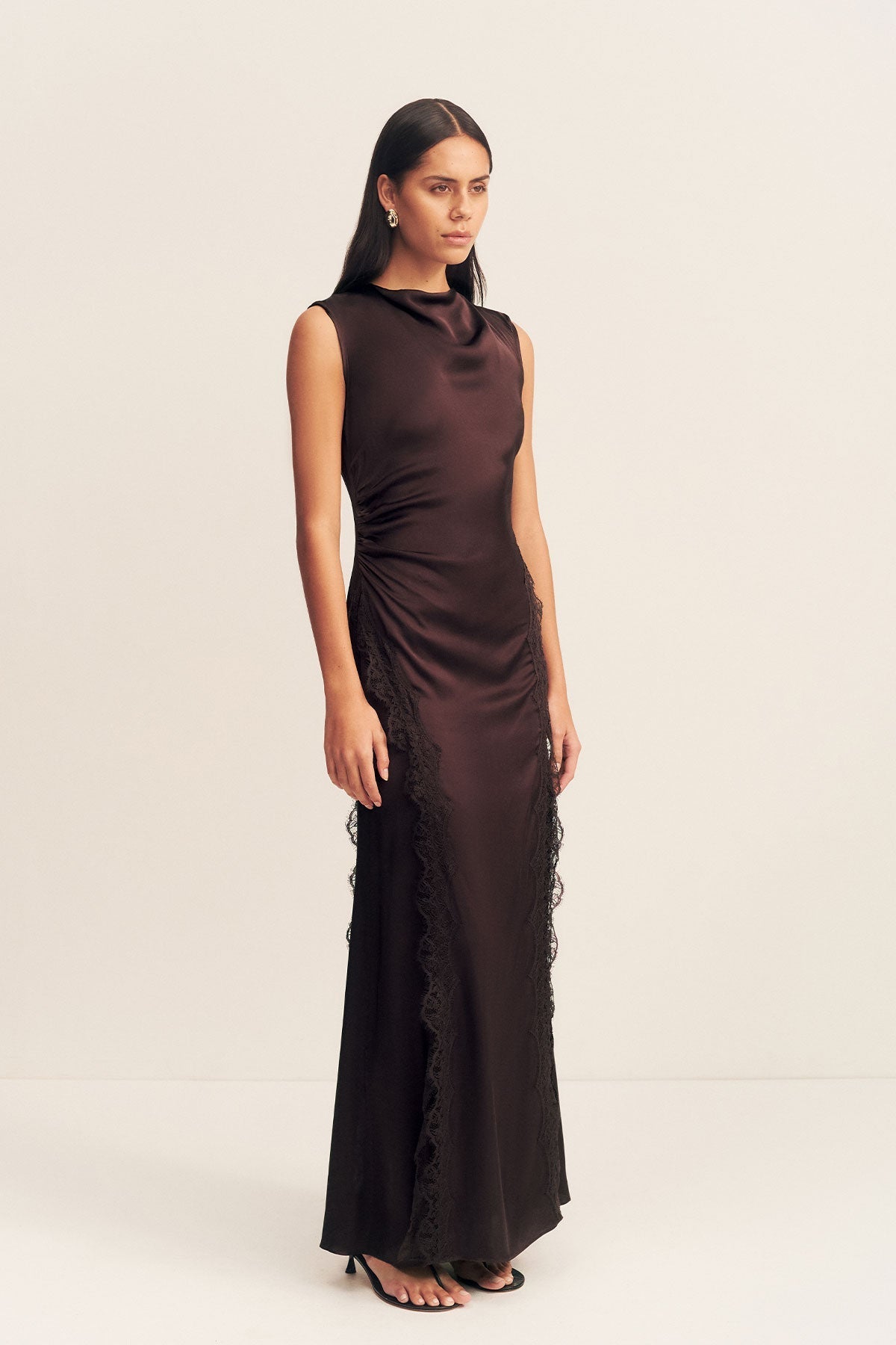 ALLEGRA LACE PANELLED MAXI DRESS - ESPRESSO