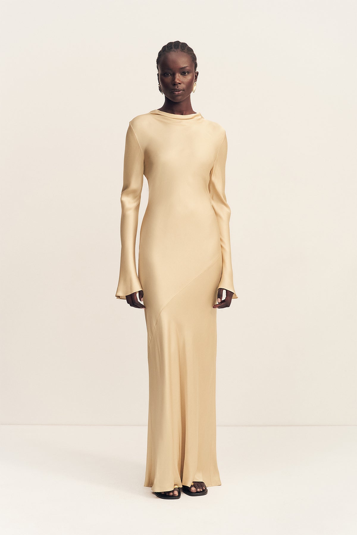 AGNES LONG SLEEVE MAXI DRESS WITH BELT - OAT