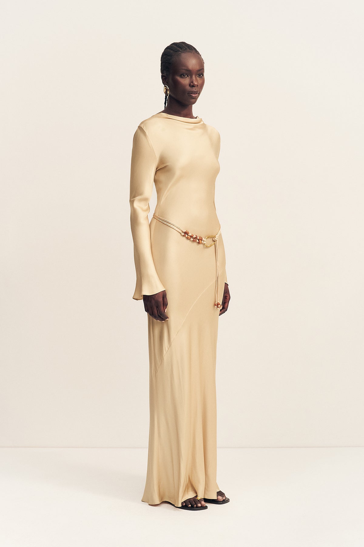 AGNES LONG SLEEVE MAXI DRESS WITH BELT - OAT