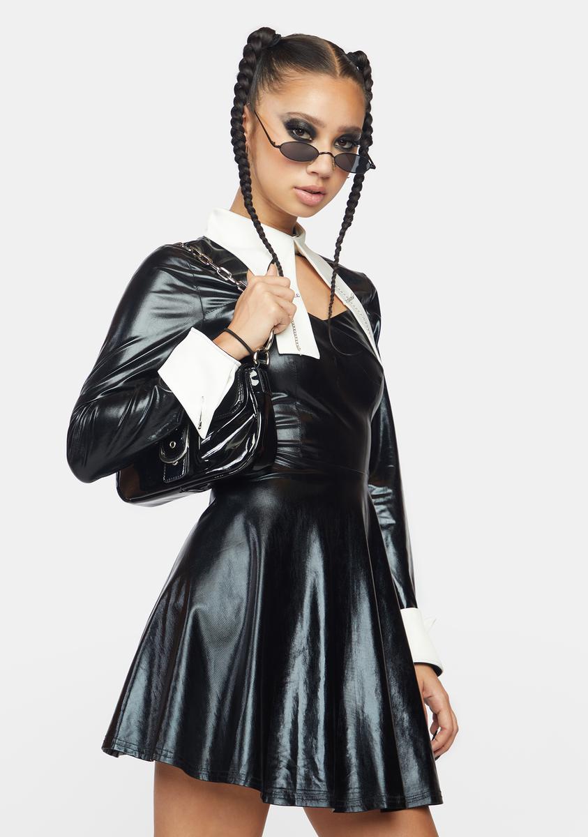 Vinyl Cross Collar Mini Dress