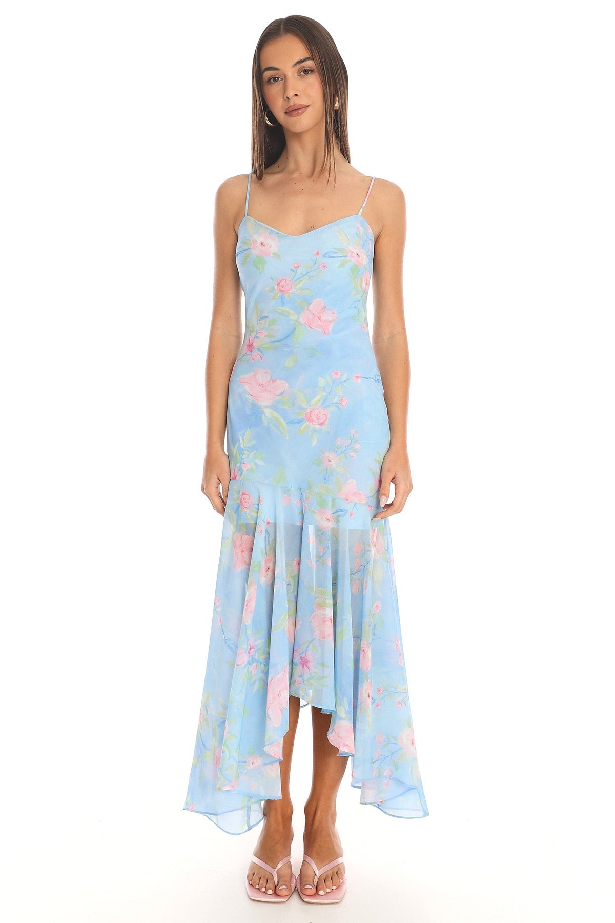 Blossoming Fields Hi-Lo Maxi Dress Blue
