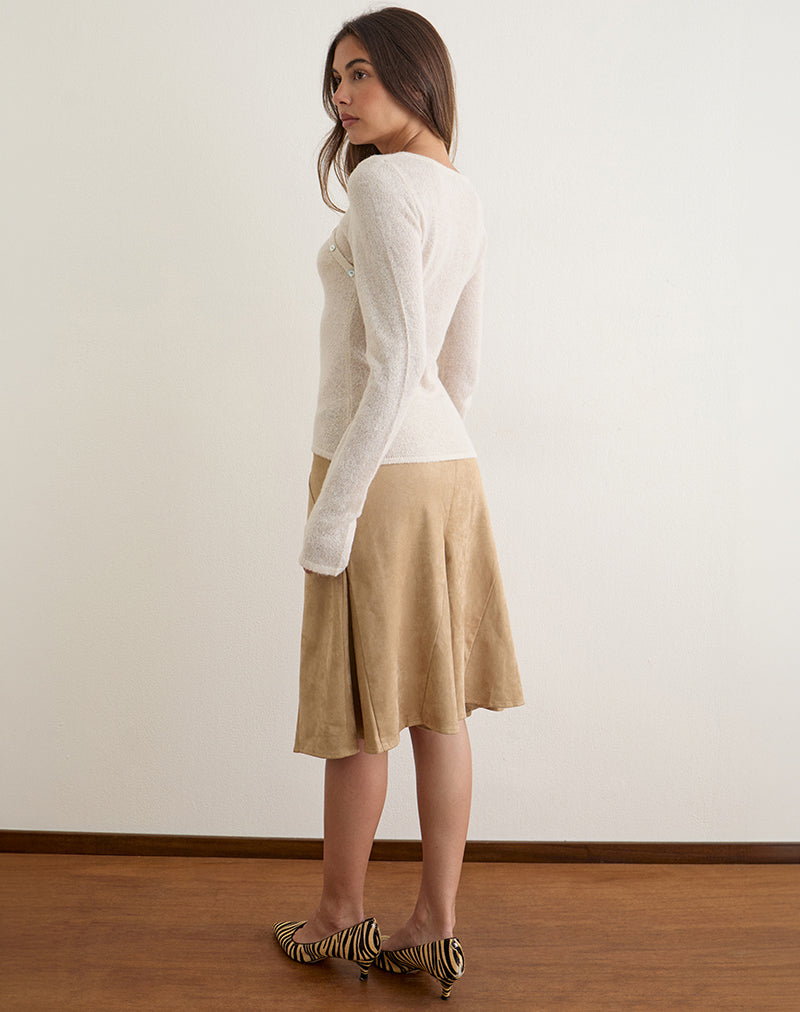 Abila Midi Skirt in Tan Faux Suede