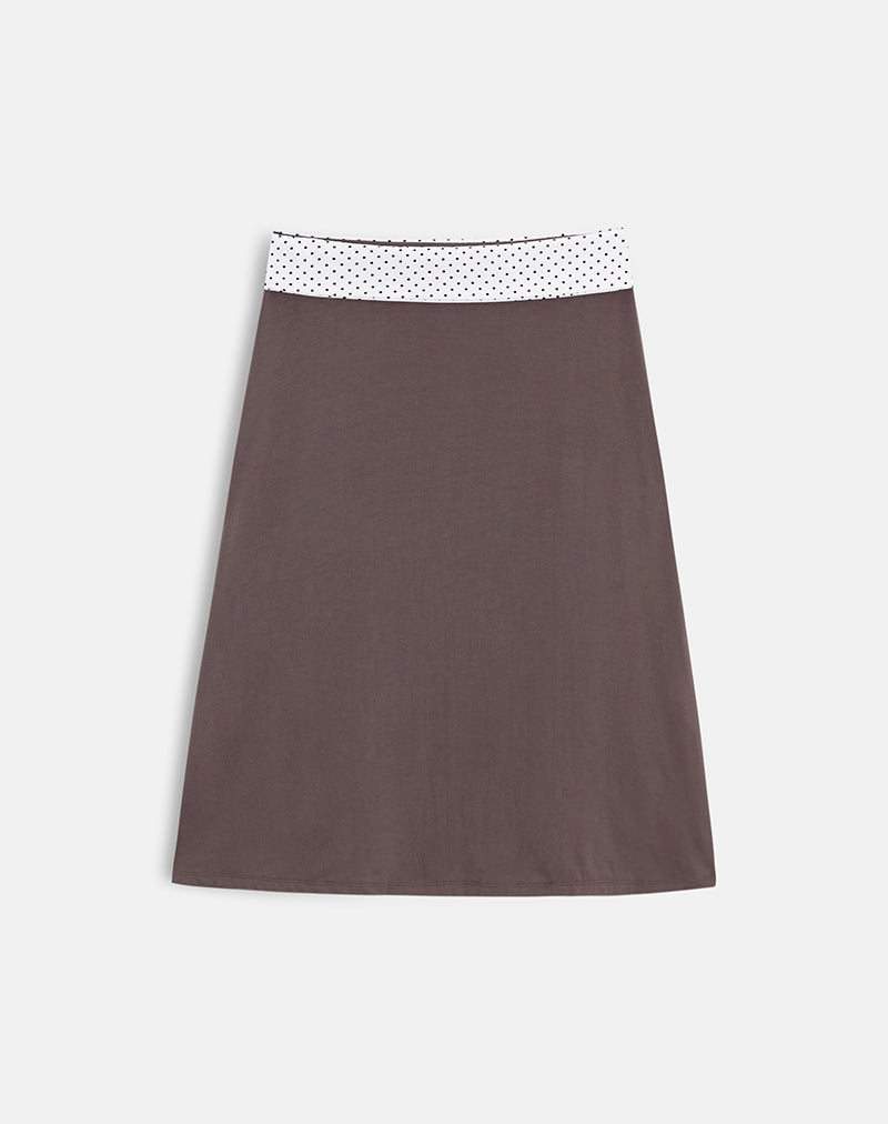 Adah Midi Skirt in Peppercorn with White Polka Dots Waistband