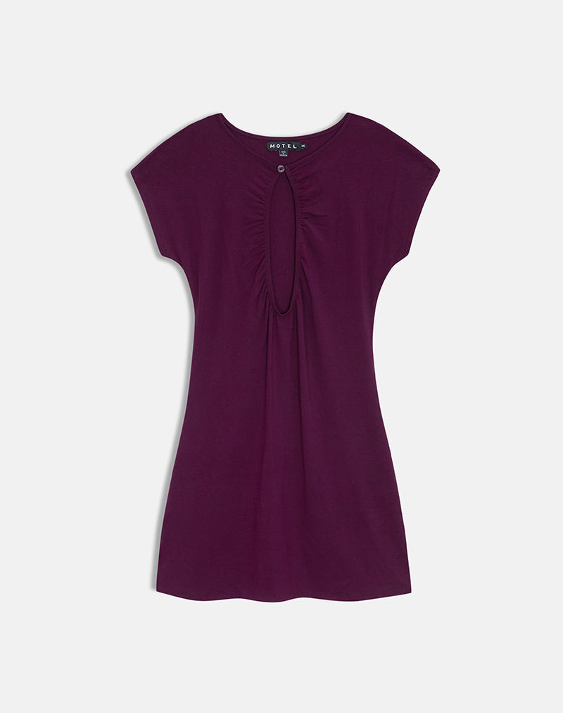 Adison Keyhole Ruched Mini Dress in Rayon Jersey Fig