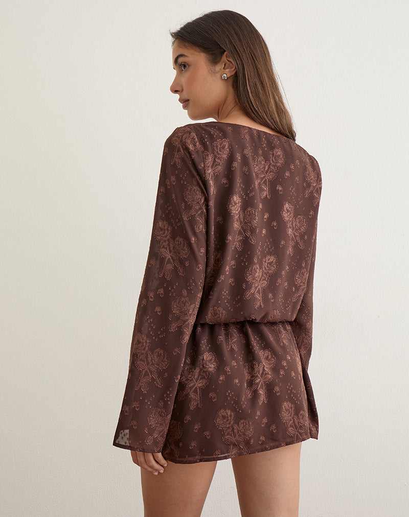 Alaia Mini Dress in Floral Jacquard Chiffon Brown