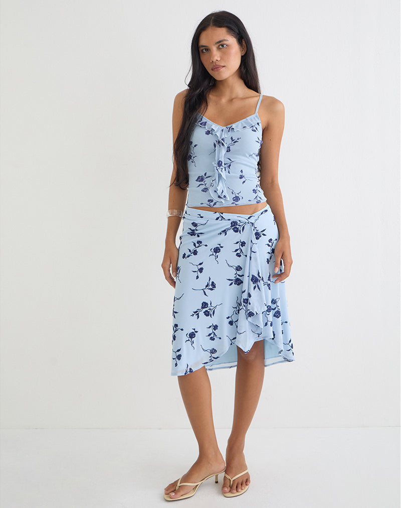 Esmeray Midi Skirt in Thin Leafy Blue