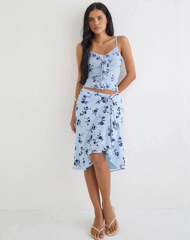Esmeray Midi Skirt in Thin Leafy Blue