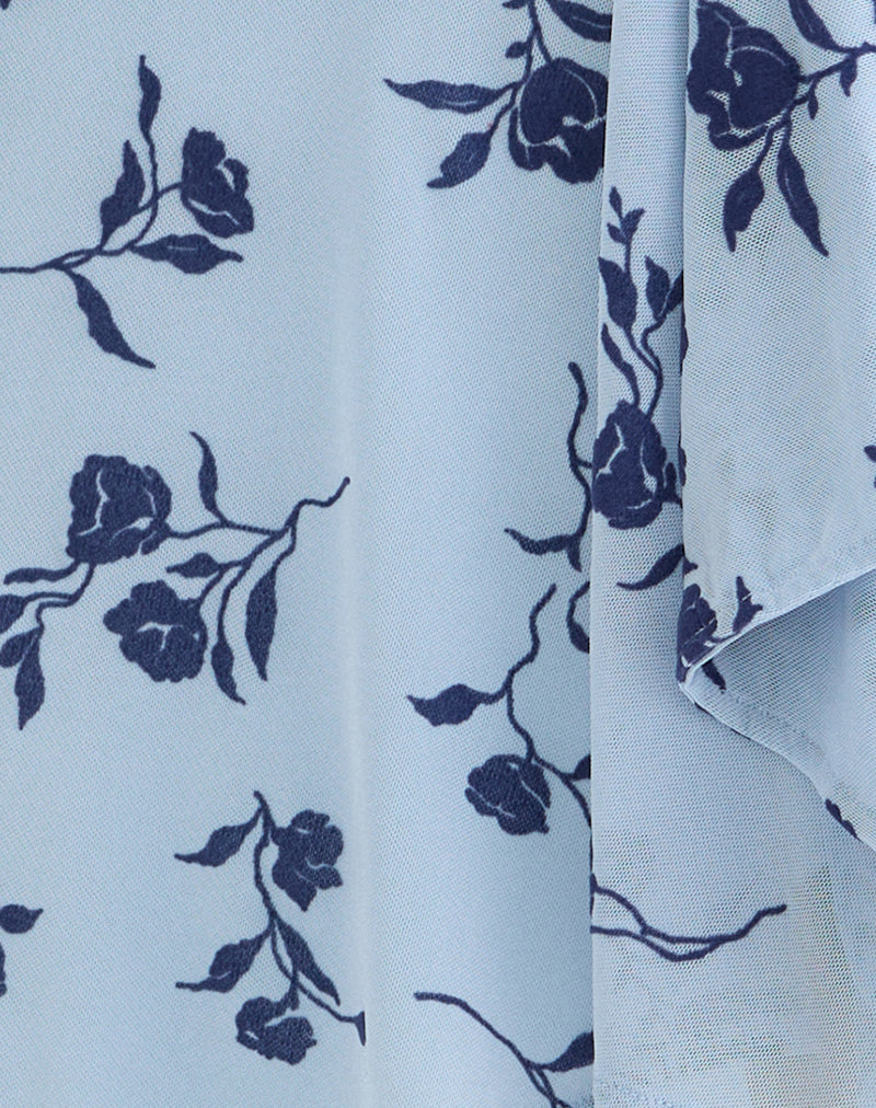 Esmeray Midi Skirt in Thin Leafy Blue
