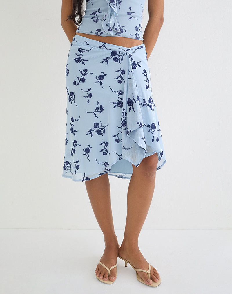 Esmeray Midi Skirt in Thin Leafy Blue