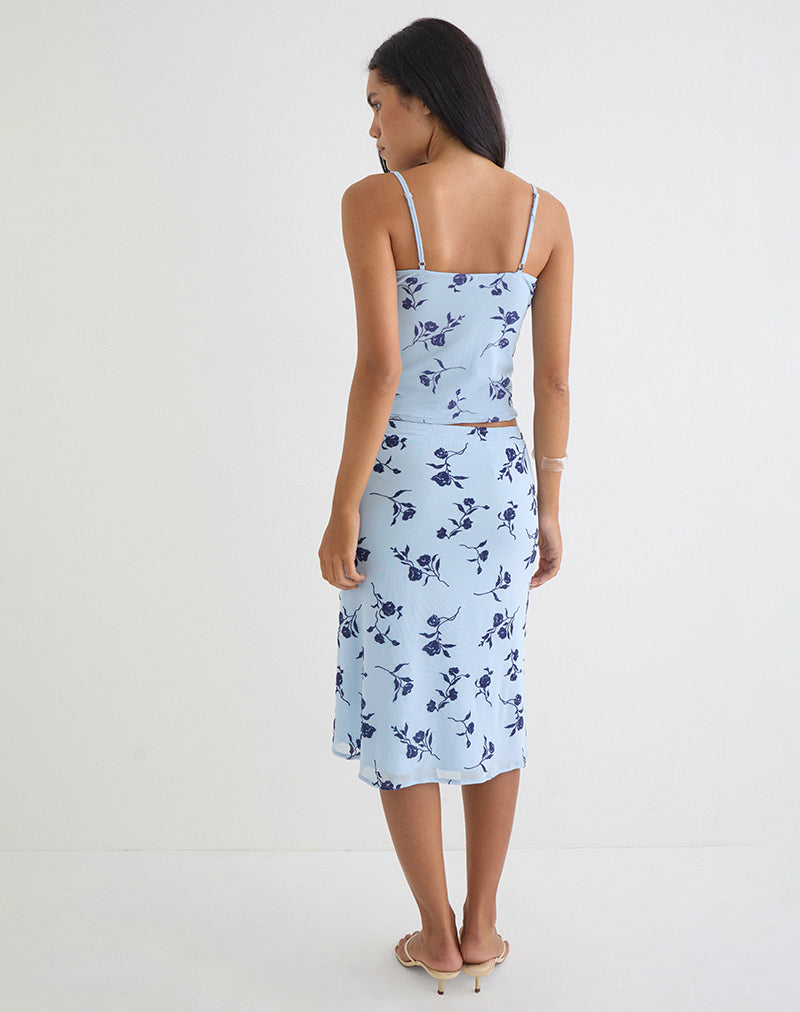 Esmeray Midi Skirt in Thin Leafy Blue