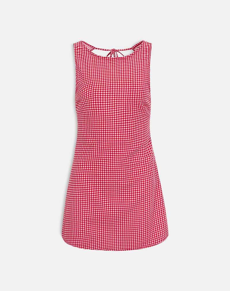 Ayana Backless Mini Dress in Linen Red Gingham
