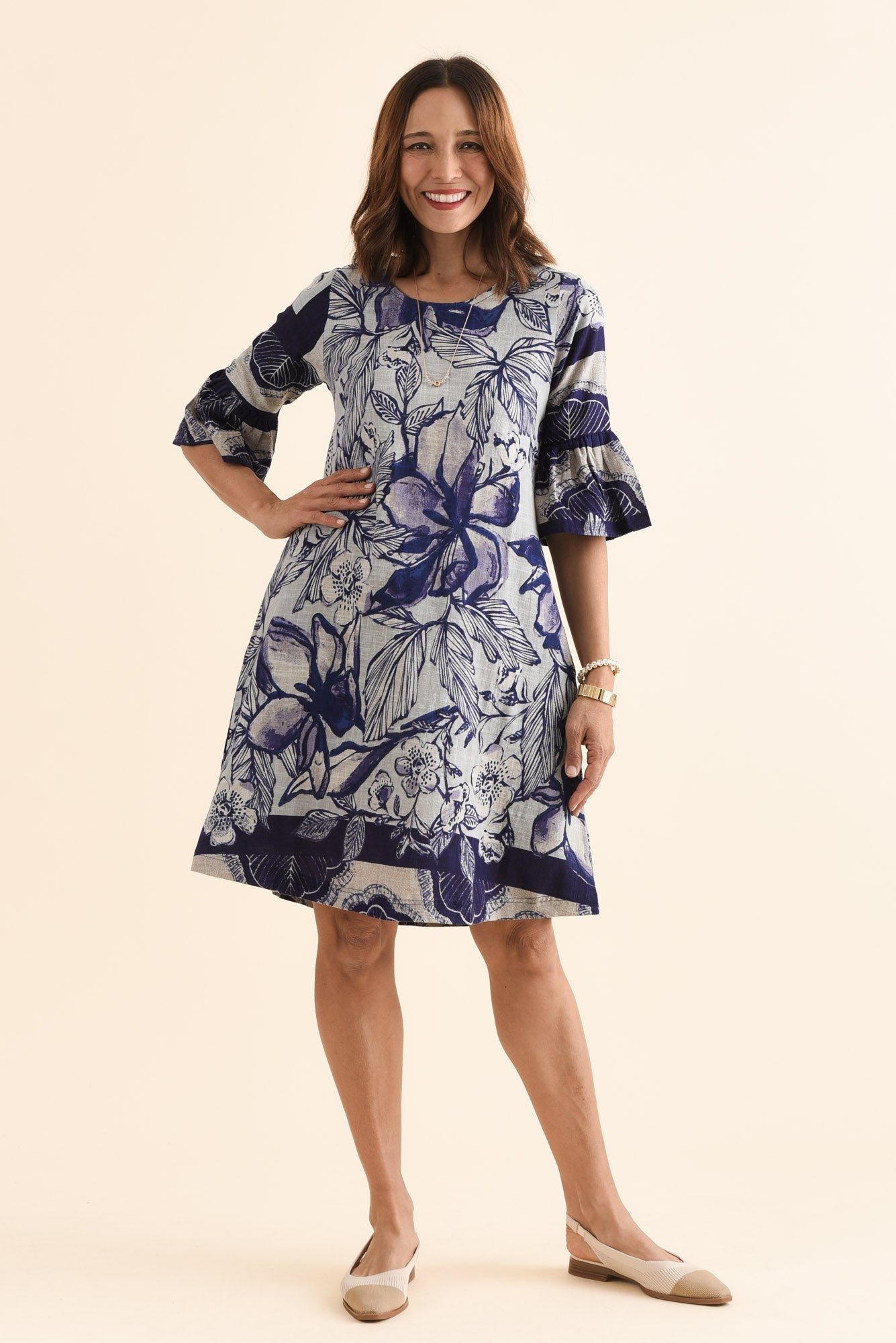 Act Blue Floral Cotton Ruffle Dress