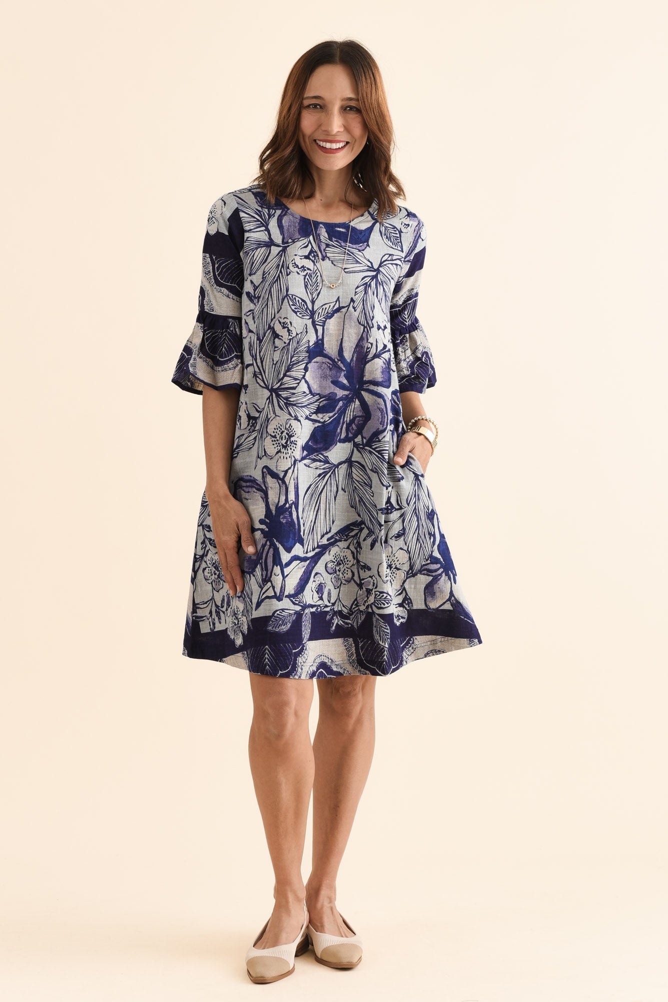 Act Blue Floral Cotton Ruffle Dress