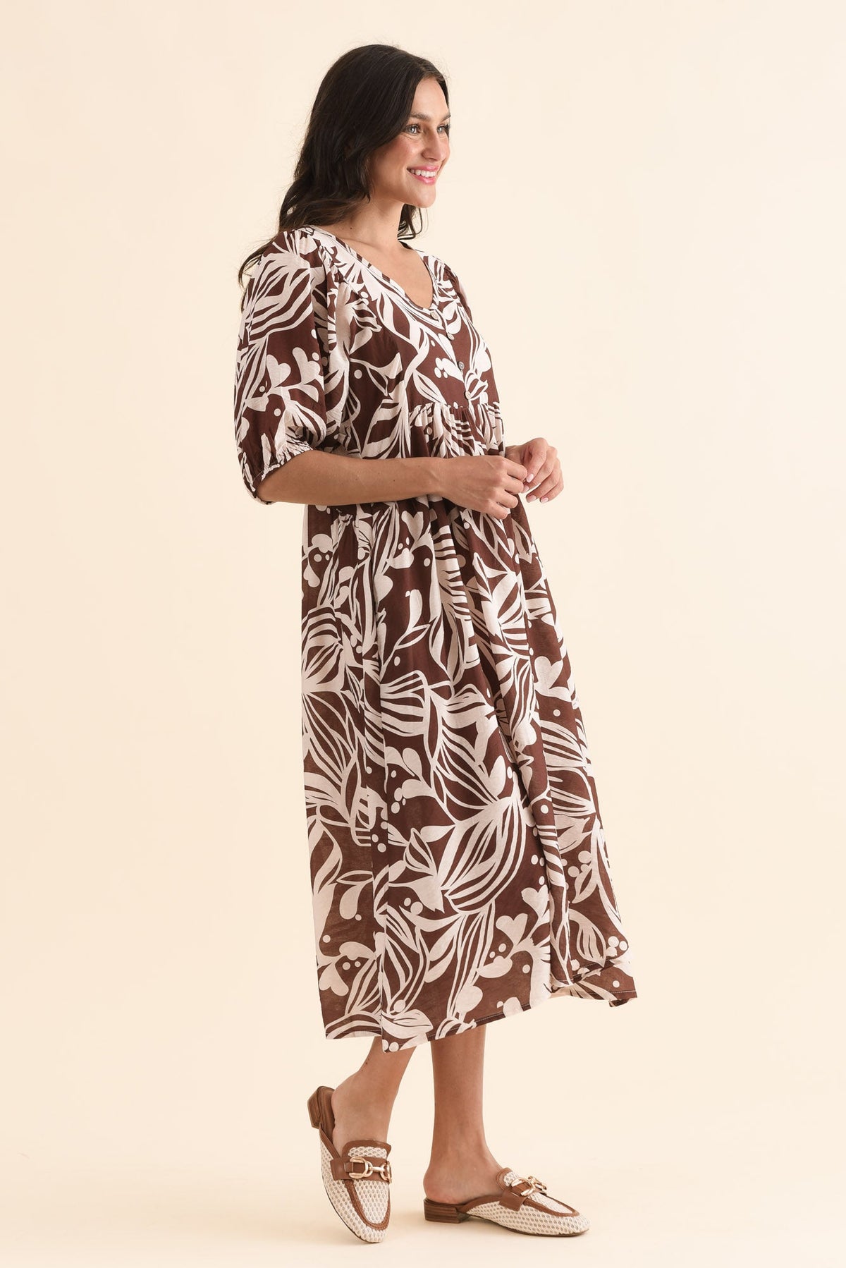 Adwin Chocolate Palm Pocket Dress