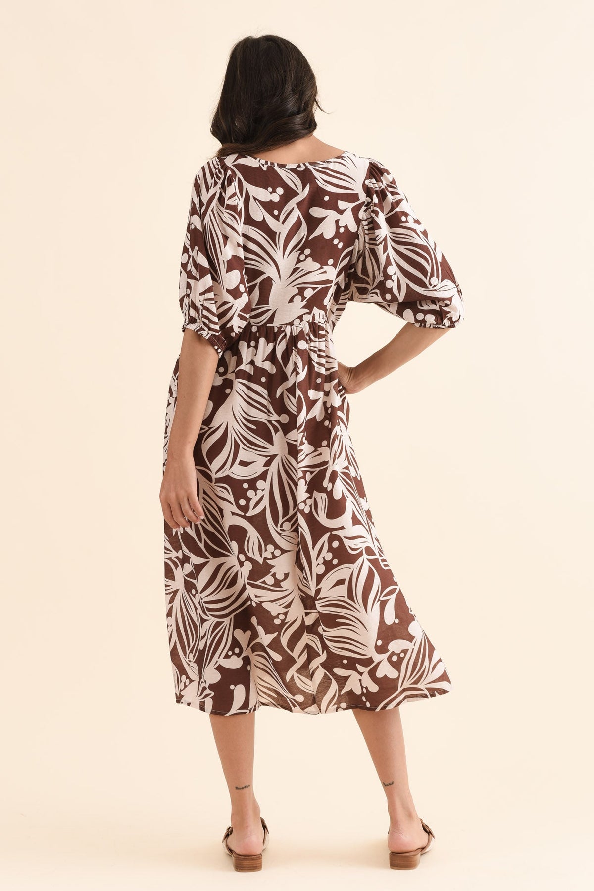 Adwin Chocolate Palm Pocket Dress