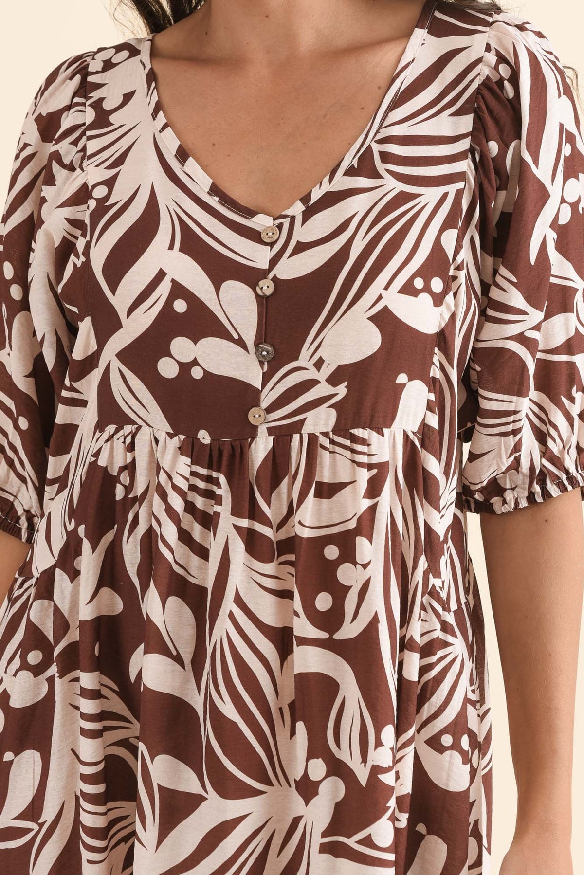 Adwin Chocolate Palm Pocket Dress