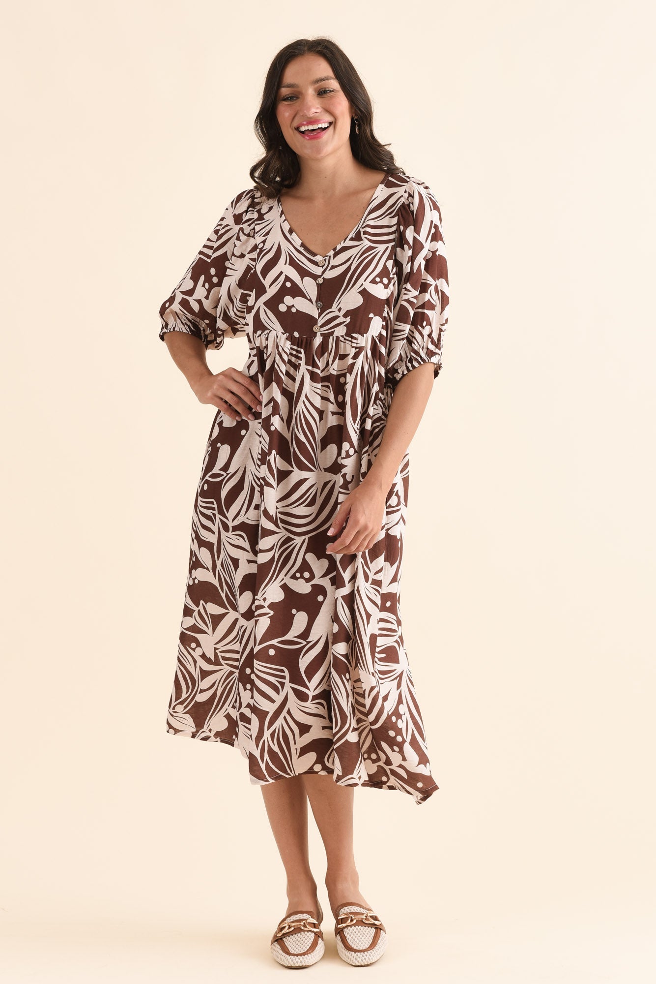 Adwin Chocolate Palm Pocket Dress