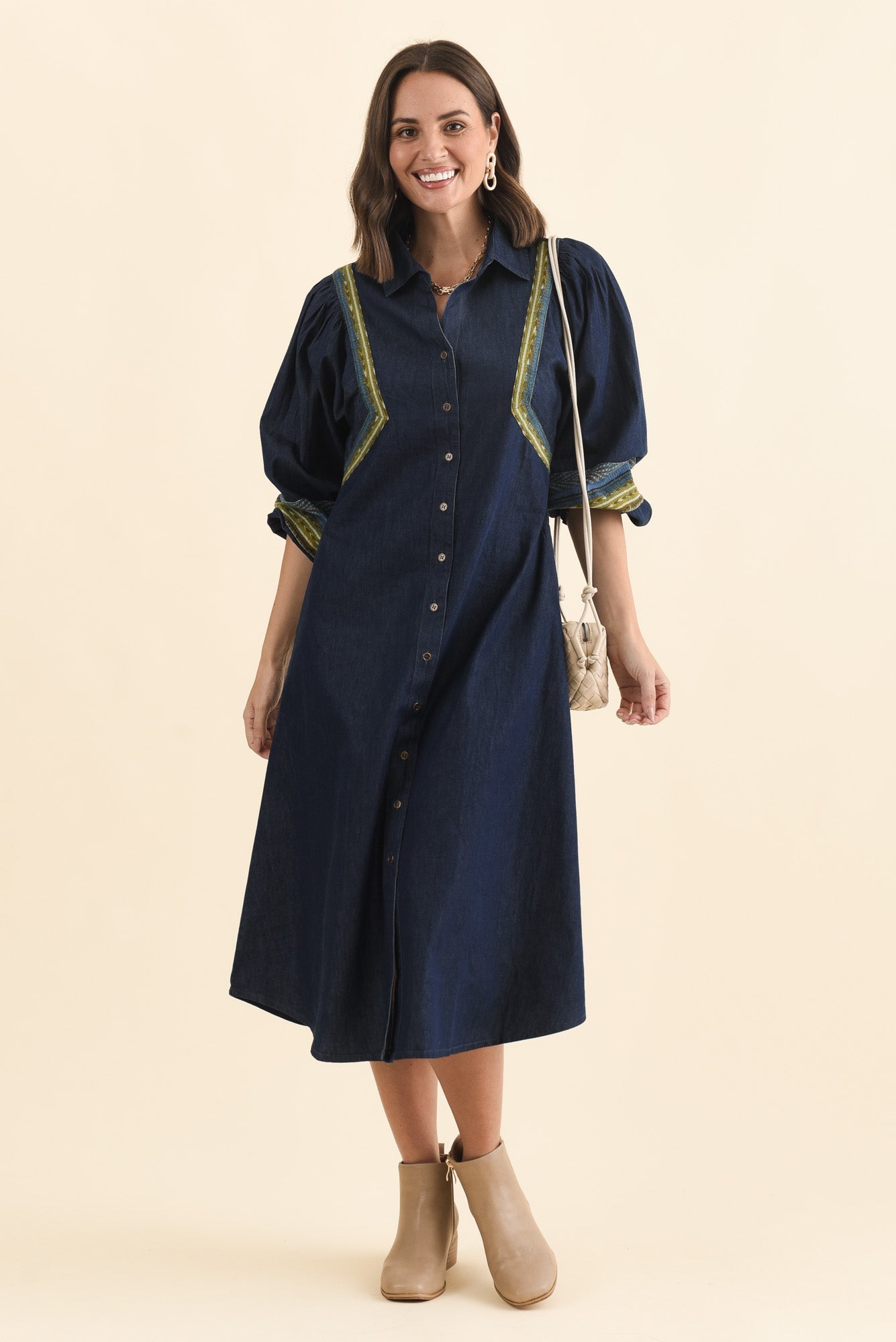 Aerome Blue Denim Puff Sleeve Dress