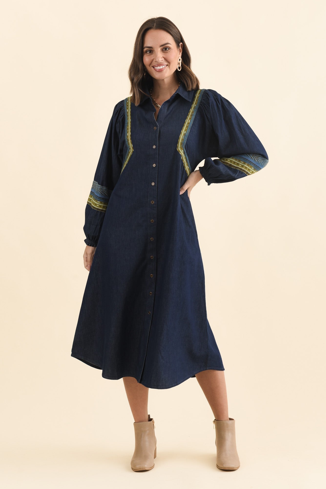 Aerome Blue Denim Puff Sleeve Dress
