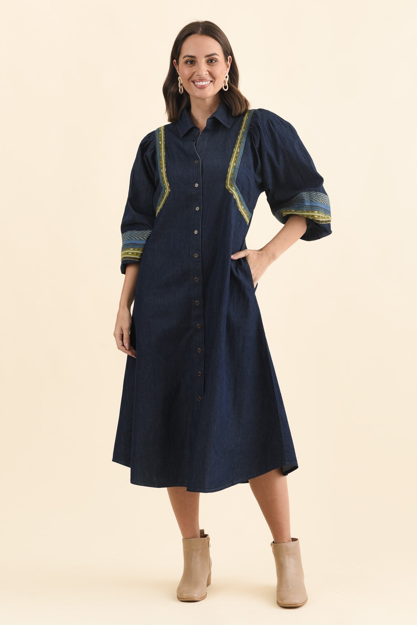 Aerome Blue Denim Puff Sleeve Dress