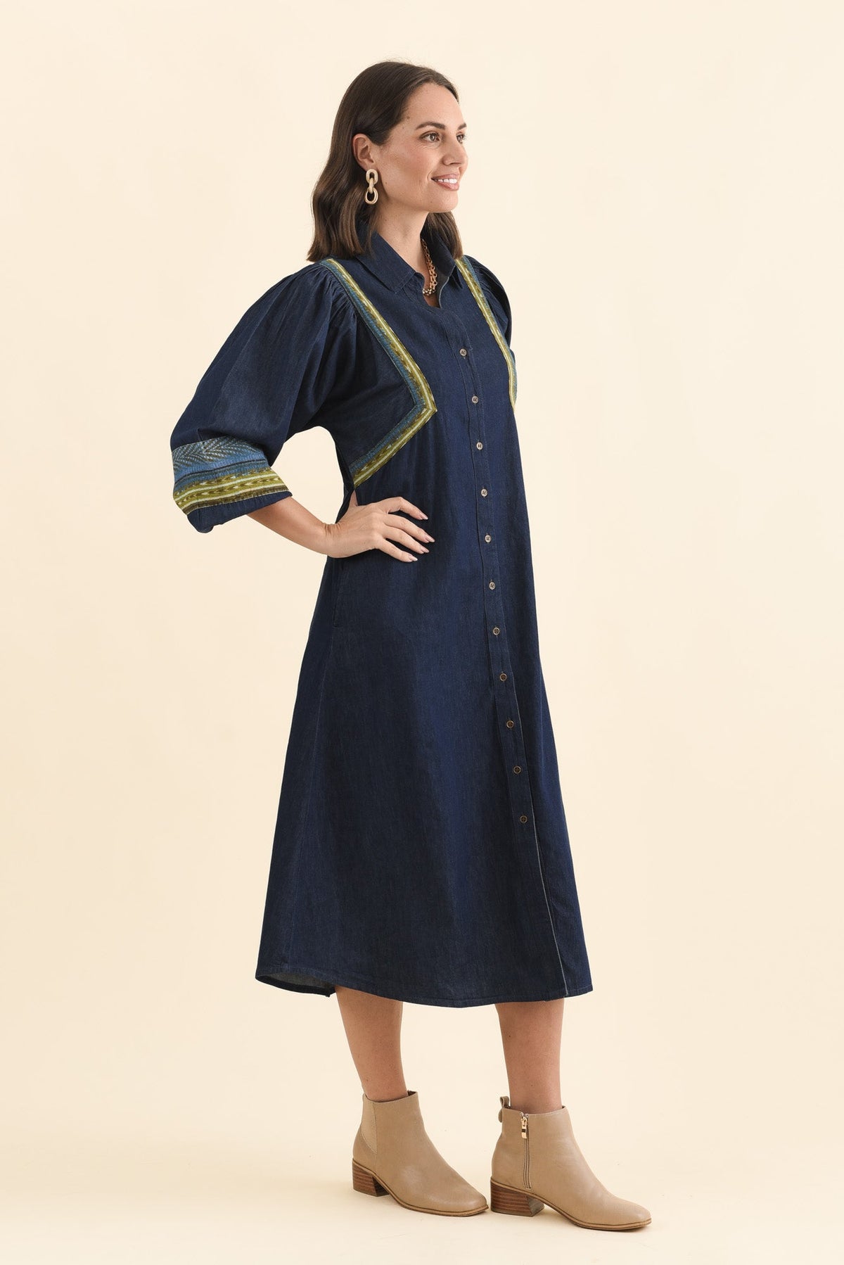 Aerome Blue Denim Puff Sleeve Dress