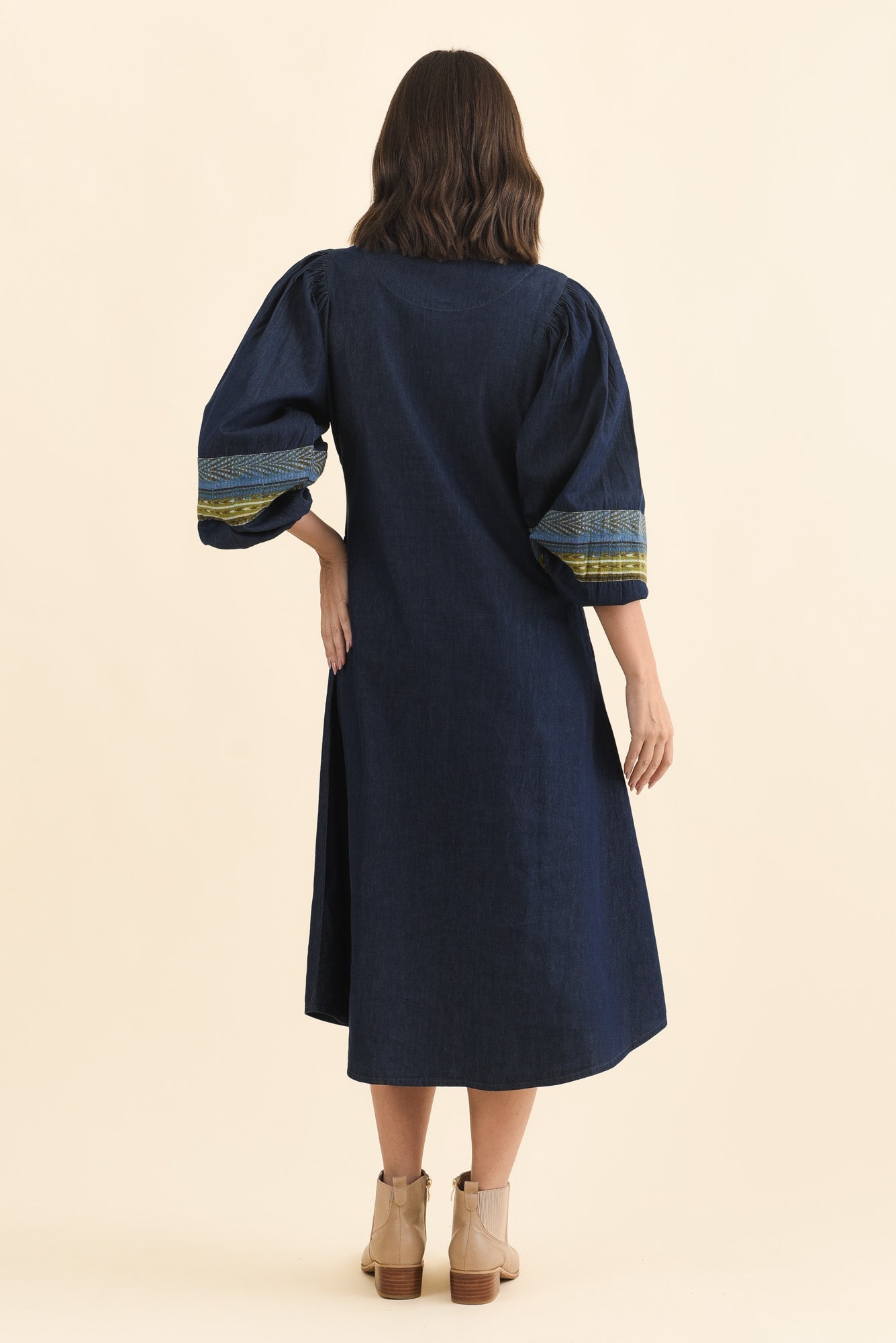 Aerome Blue Denim Puff Sleeve Dress