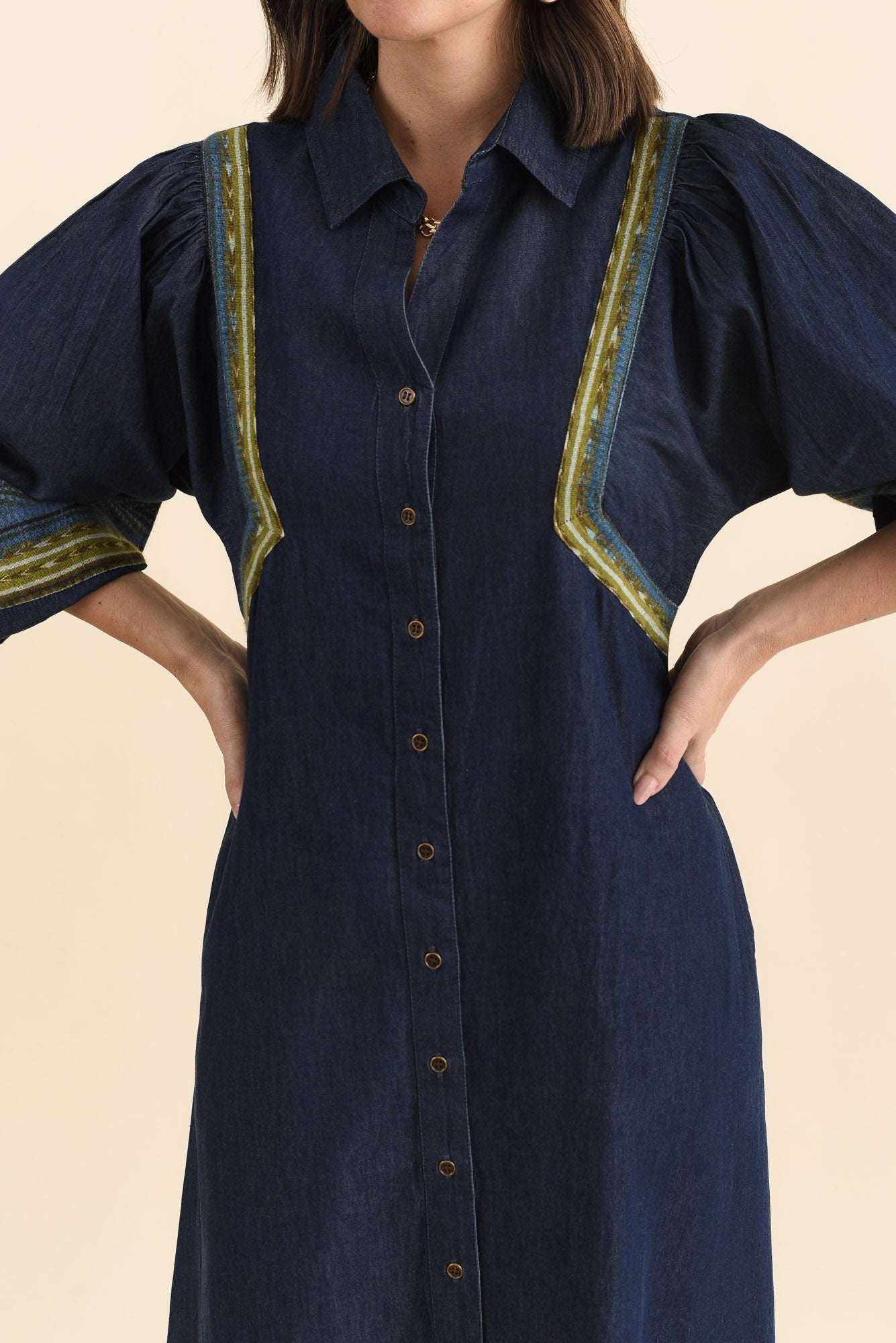 Aerome Blue Denim Puff Sleeve Dress