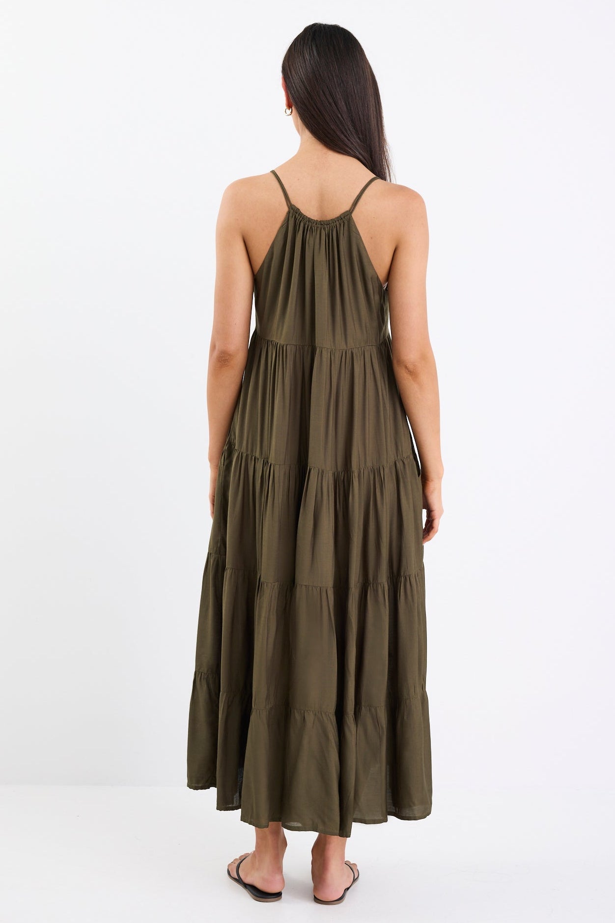 Affair Olive Strappy Tiered Maxi Dress