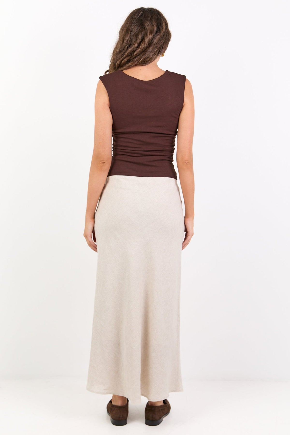 Bliss Natural Linen Bias Midi Skirt