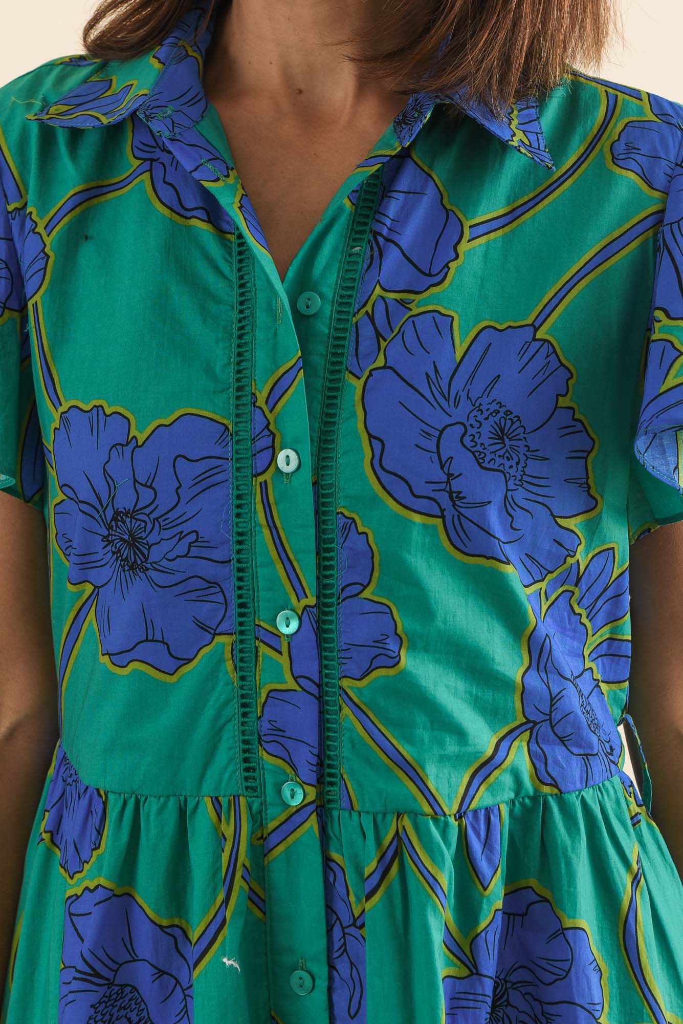 Alice Cobalt Floral Cotton Tiered Dress