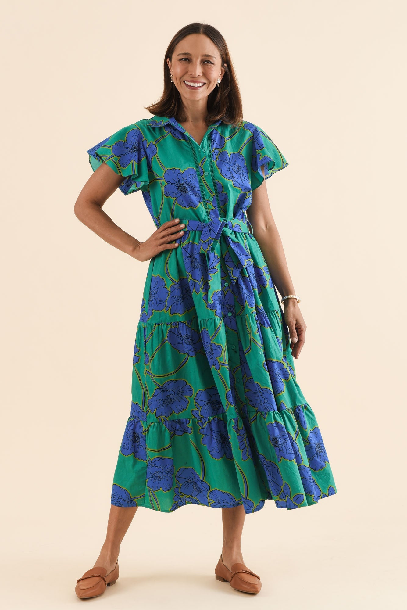 Alice Cobalt Floral Cotton Tiered Dress