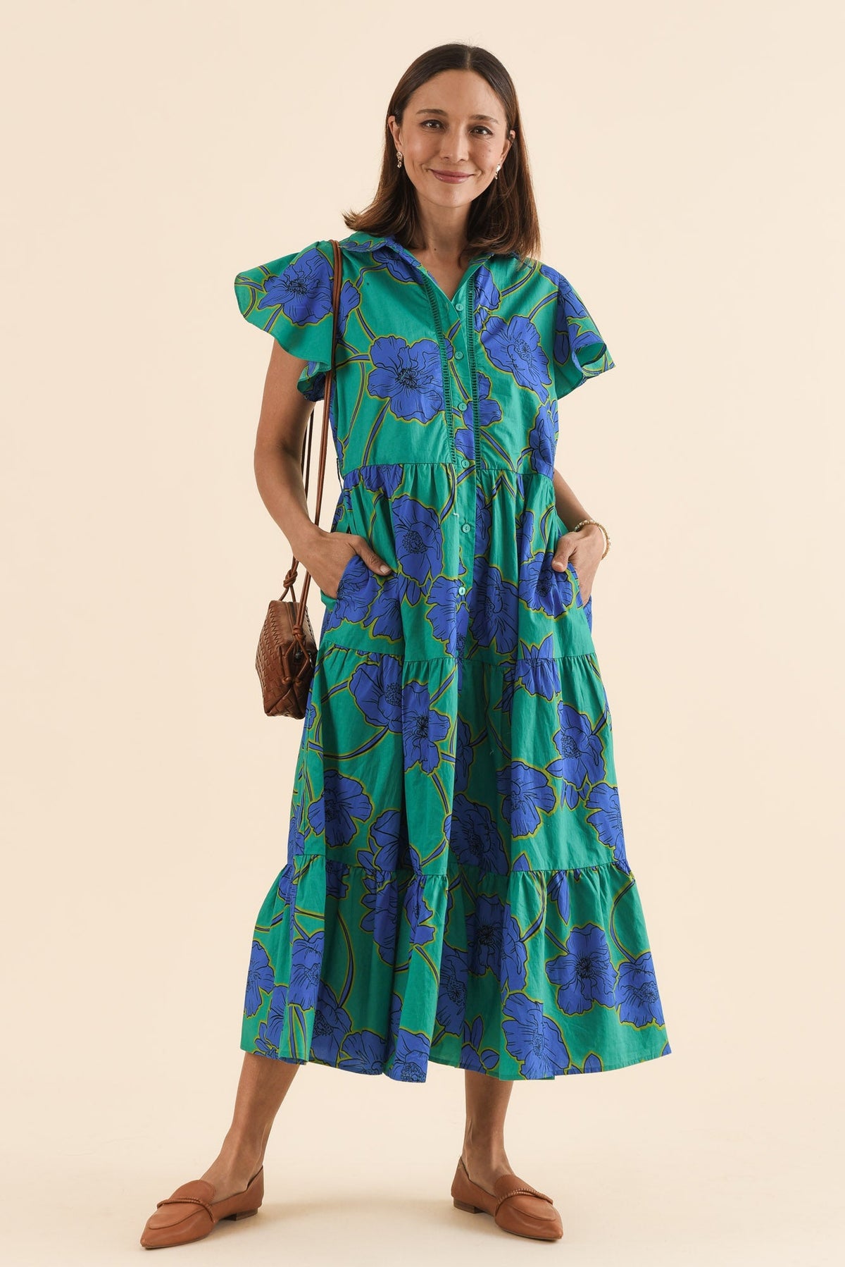 Alice Cobalt Floral Cotton Tiered Dress