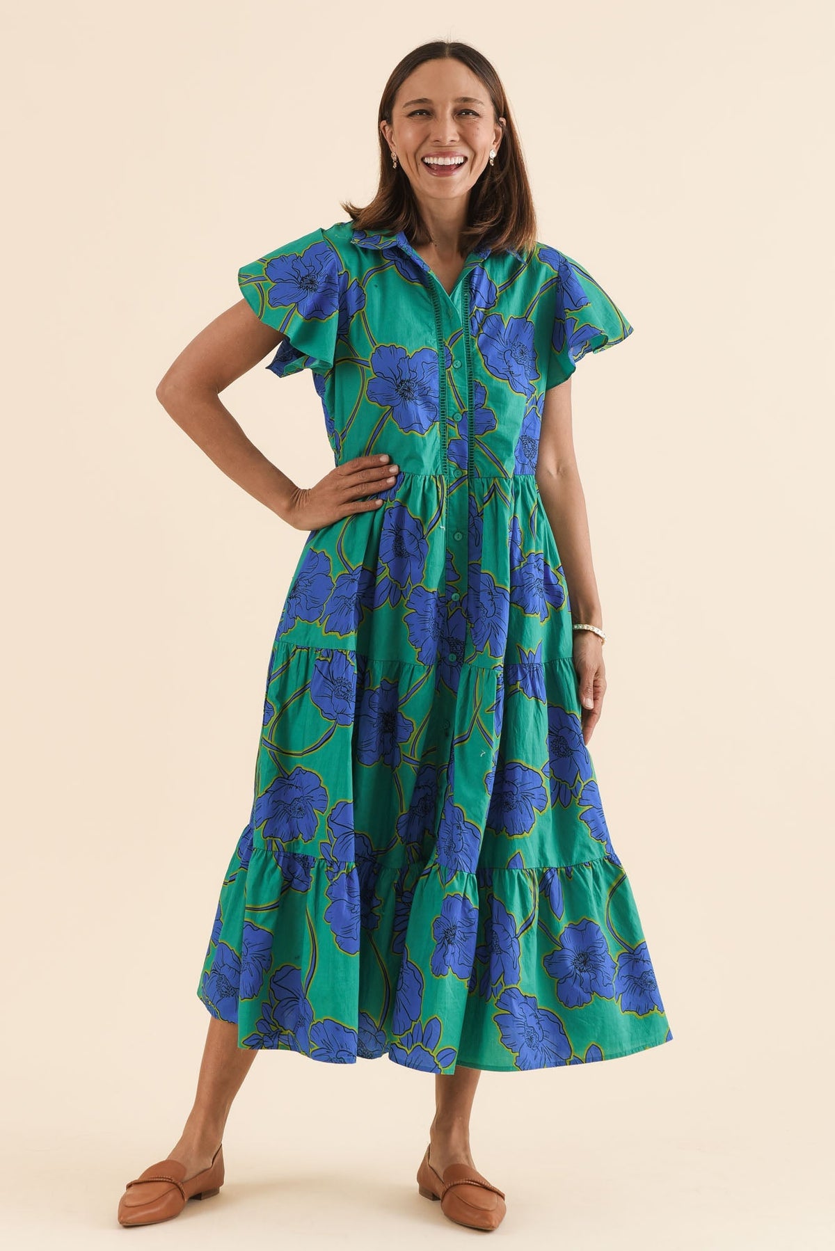 Alice Cobalt Floral Cotton Tiered Dress