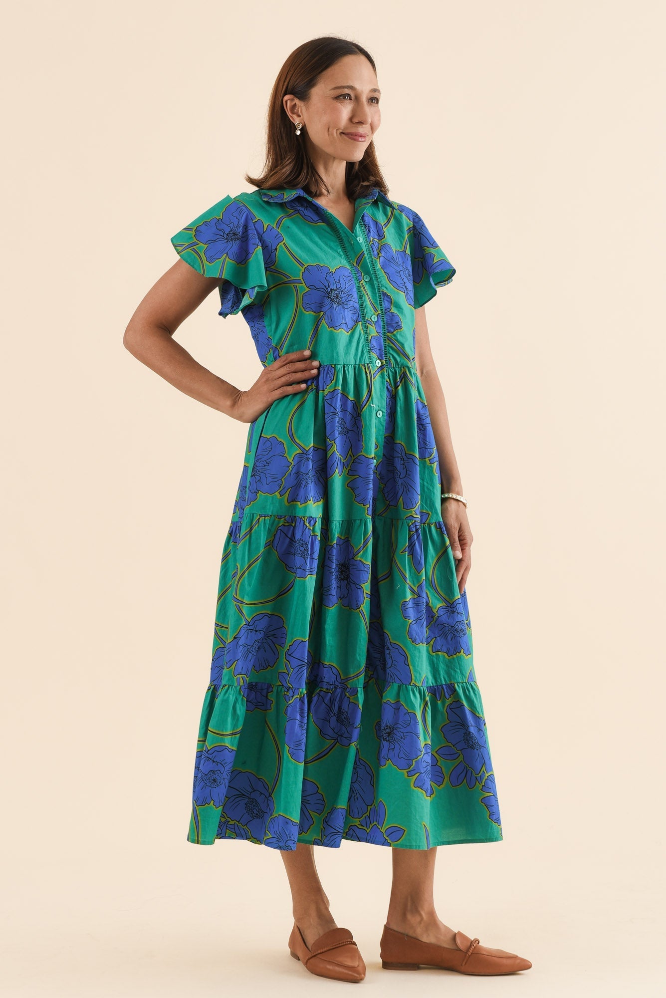 Alice Cobalt Floral Cotton Tiered Dress