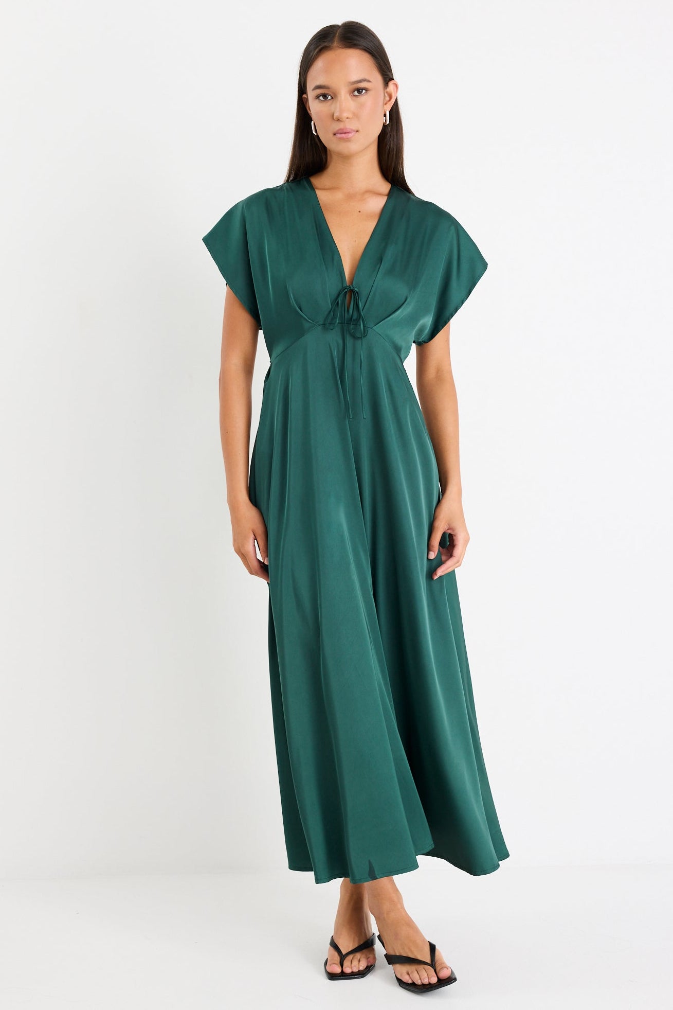 Ambiance Forest Satin Short Sleeve Maxi Dress